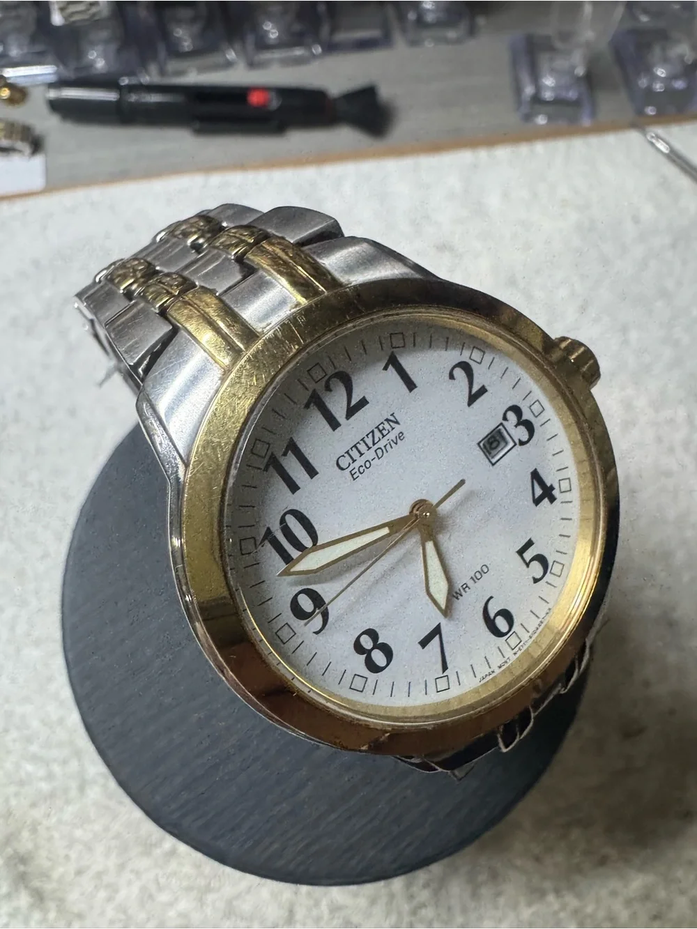 #183 Citizen Two-Tone Gold and Silver Men's Eco-Drive Watch with White Dial